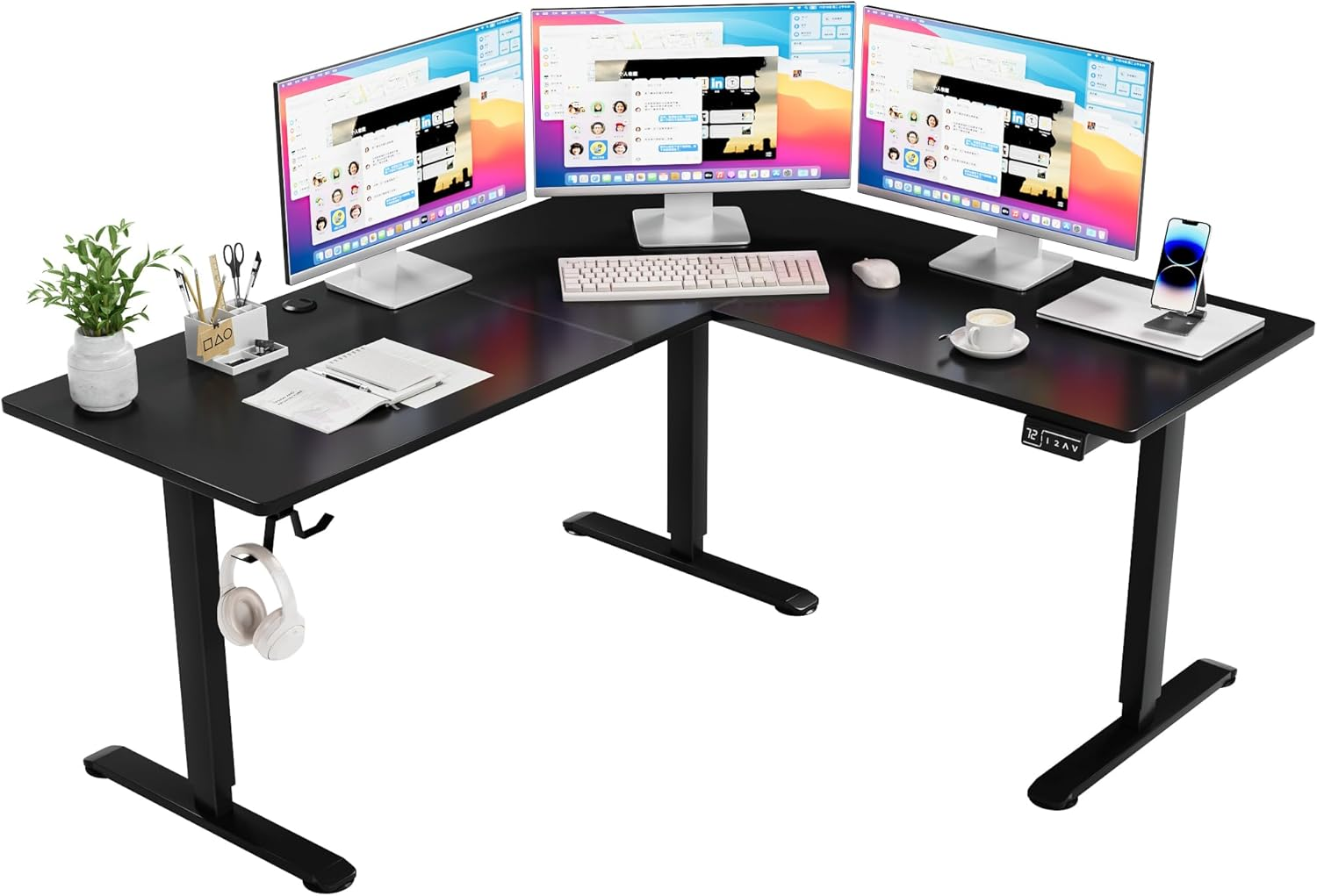Furmax L Shaped Standing Desk Adjustable 63 X 55 Inch Corner Stand up Desk Elect-image
