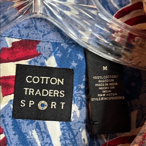 Cotton Trader Medium Red Blue Casual Button Down Shirt Patriotic Flair NWT - Picture 9 of 12