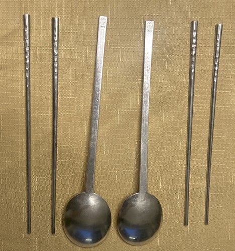 Korean 70% Fine Silver Chopstick & Spoon Set Service for Two - - Picture 4 of 9