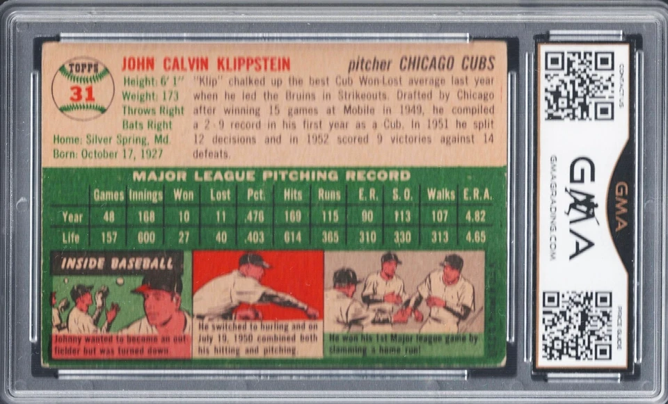 Juego de 5 Cubs GMA: 1954 Topps #31 Johnny Klippstein y #76 Bob Cheffing Ex Foto 3 de 4