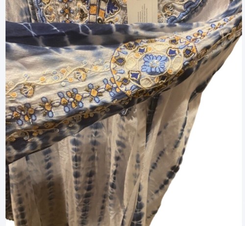 NEW Chico's Boho Top Women's Sz. 1 Blue White V-Neck Linen Tunic - Picture 6 of 9