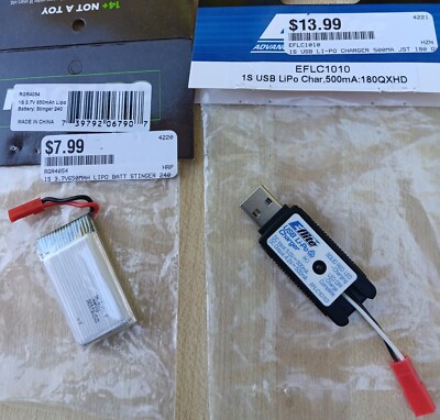 Rage 3.7V 650mAh Stinger 240 Lipo Battery With eFlight EFLC1010 Charger