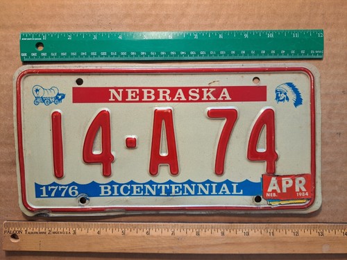 License Plate, Nebraska, 1976 Bicentennial, 14 (Adams County) - A 74
