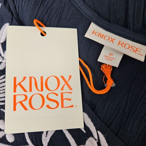 Knox Rose Women's Plus Size 4X Navy Blue Embroidered Boho Tunic Top Casual - Picture 8 of 10