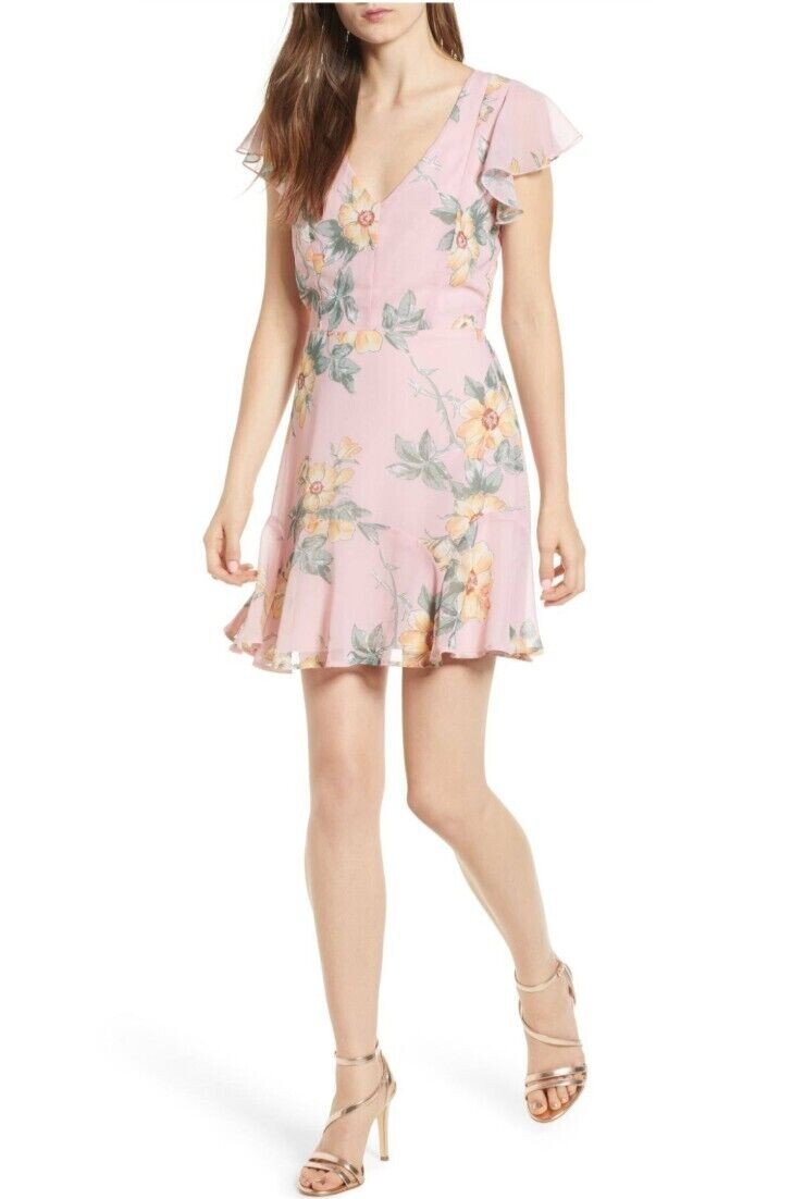 FILA Abito floreale nuovo con etichette Nordstrom Row rosa collo a V schiena aperta S