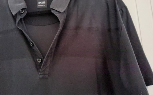 HUGO BOSS MENS BLACK COTTON BLEND FRONT PANEL SHORT SLEEVE POLO SIZE L - Picture 3 of 9