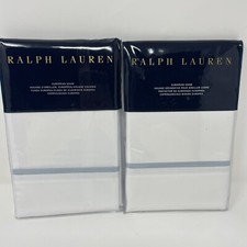 Ralph Lauren EUROPEAN Shams Palmer Percale White 26x26 Light Blue Stripe