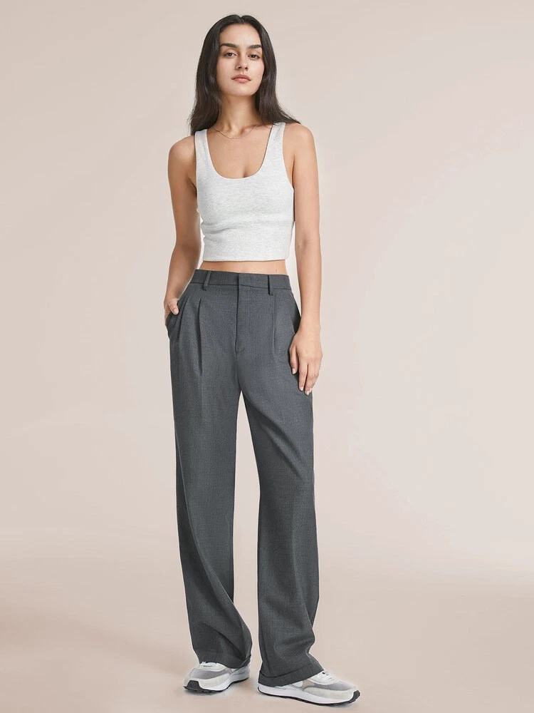 Women's Pleated Tailored Pants With Buckle Belt – Mia Belle Girls