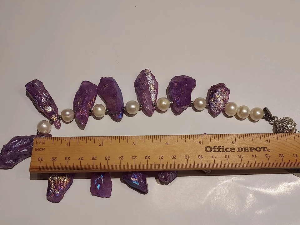 NWT Hermosa Jewelry Purple Stone Faux Pearl Necklace - Image 4 of 4