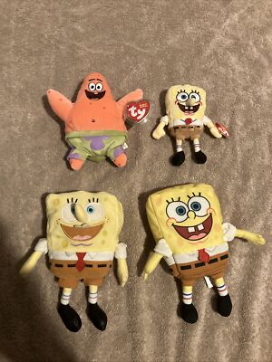 Spongebob Lot of 4 plush toys (2TY Beanie, 1 Talks, 1 squishs) Brand New 