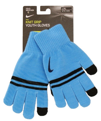 Nike Youth Boy's L/XL Blue Stretch Knit Grip Gloves