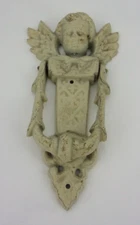Angel Cherub Door Knocker Winged Cast Iron Creme Off White Colored Rustic Decor