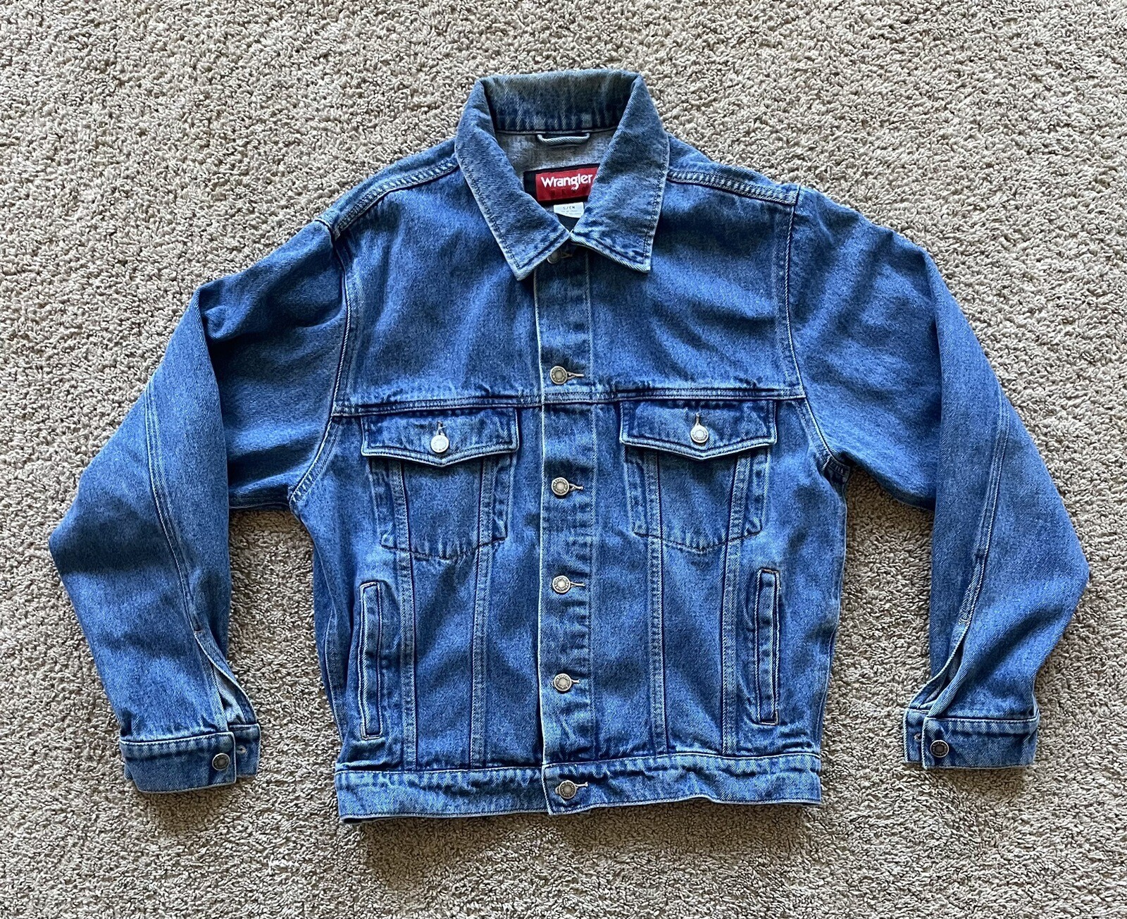 Wrangler Denim Jacket Mens Small Hero Blue Button Up Trucker Jean-image