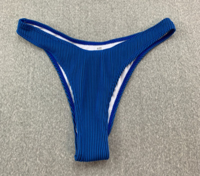 Textured Ribbed High Cut Bikini Tankini Swimsuit Bottoms Women size M Blue Cute