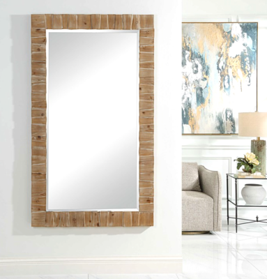 XL Floor Wall Dressing Mirror Organic Wood Modern Coastal Anthropologie  Style | eBay