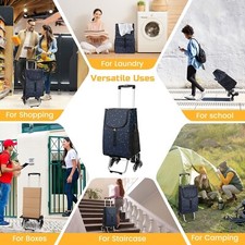Shopping Cart, Portable Foldable Stair Climbing, Rolling w/Insulated Bag