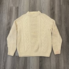 Vintage STAINED Standun Irish Sweater Cream Cable Knit Wool Ireland Fisherman
