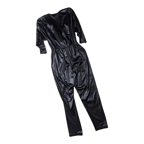 Mono de Colección Años 80 Stash Negro Brillante Tela Metálica Envolvente Top Cuello S - Imagen 2 de 6