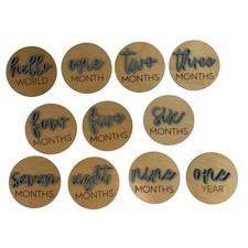 Baby Monthly Milestone Markers Disc Wooden 3D Cards Blue Incomplete