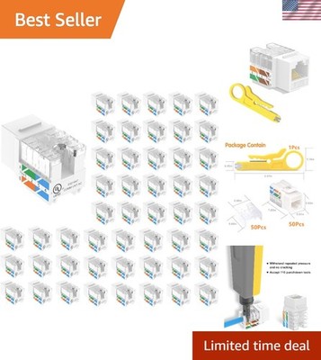 Cat6 RJ45 Keystone Jacks  Listed 50-Pack, Punch Down Ethernet Wall Jack 90-De...