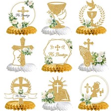 Mi Bautizo Honeycomb Centerpieces, Baptism Party Decor, First Communion Table...