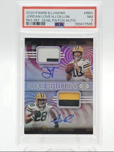 JORDAN LOVE / AJ DILLON 2020 ILLUSIONS RPA ROOKIE PATCH AUTO /25 PSA 7