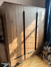 3 Door Freestanding Wooden Wardrobe with 2 Drawers, Brown Wood Grain