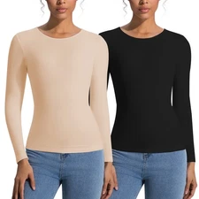 Women's Long Sleeve Light Compression Shapewear - Seamless Waist Sculpting Top