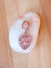 Madagascar Pink Sapphire &Zircon Drop Necklace 18K Rose Gold 925 Sterling Silver