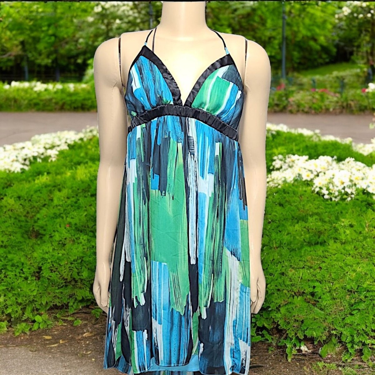 Vintage Wish Y2K Blue- Green Boho Halter Dress