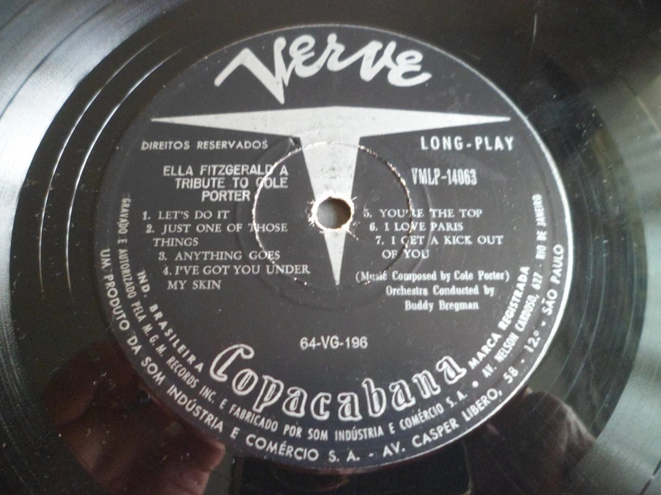 ELLA FITZGERALD: TRIBUTE TO COLE PORTER 1966 BRAZILIAN VERVE LP 33RPM VG RARE - Image 3 of 3