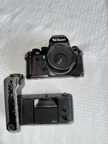 Vintage Nikon F3 HP 35mm SLR Camera Body Nikkor 50mm Lens Detachable Grip Fair