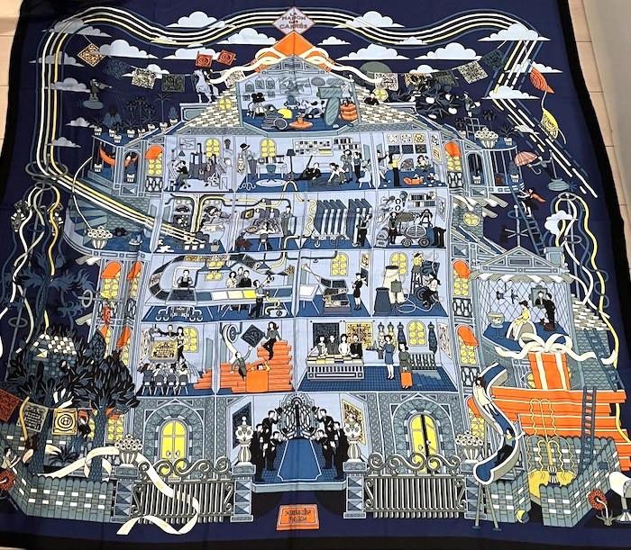 Mantón Hermes Bufanda Estola La Maison des Carres Azul Marino Cachemira Seda Auténtico Carre 140