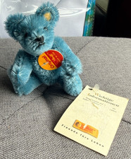 Steiff Miniature Blue short mohair Teddy Bear 3.5" Brass Button,No Ear Tag,w/OT