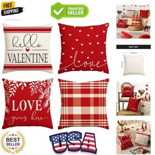 Valentine's Day Red and White Love Throw Pillow Covers, 18 x 18 Inch Hello Va...