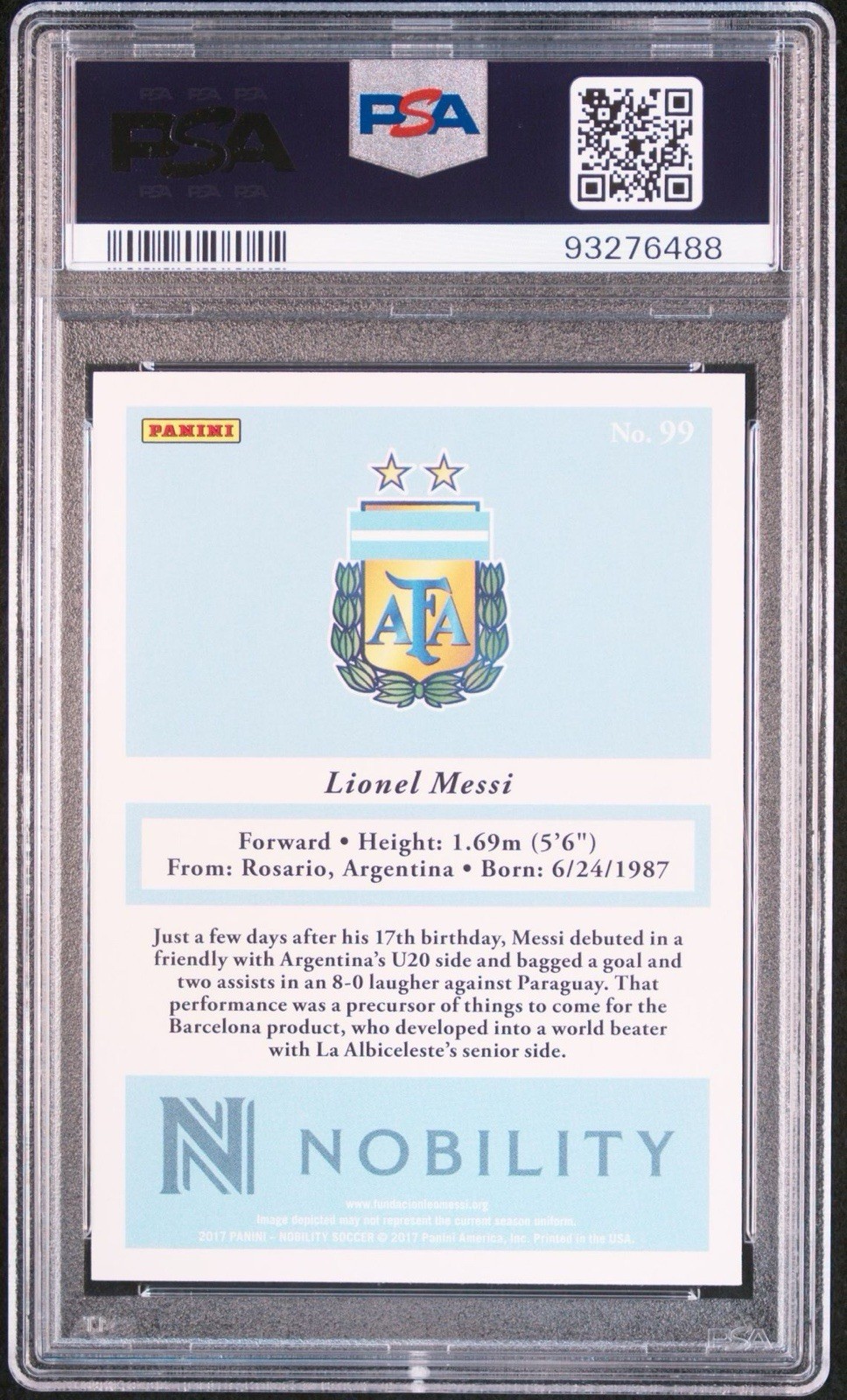 2017 Panini Nobility - Short Prints Lionel Messi #99 PSA 10 view 2