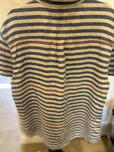 Camicia Tommy Hilfiger personalizzata lino uomo blu rosso beige righe SS bottoni XL - Foto 4 di 4