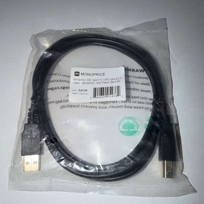 Monoprice 6ft USB 2.0 A Male to B Male 28/24AWG Cable - (Gold Plated) Black