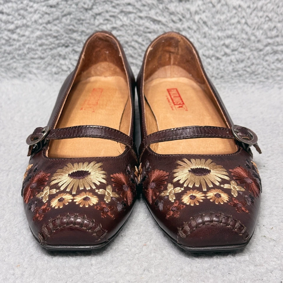 Pikolinos Floral Mary Jane Mujer Talla 8.5 Planos Cuero Marrón Foto 3 de 4