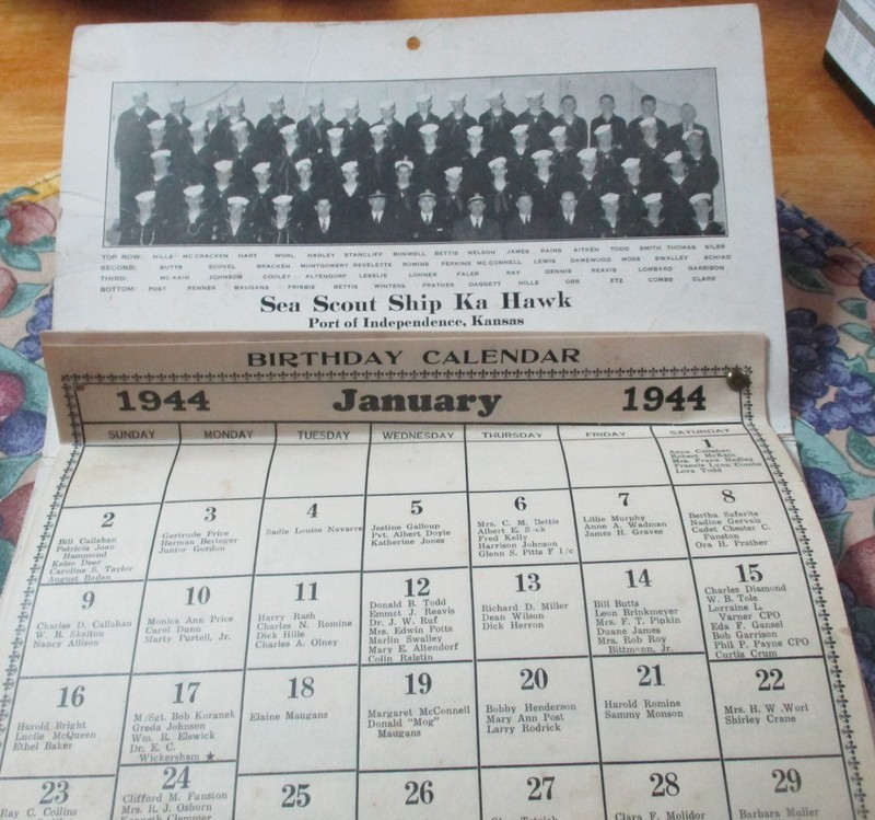 1944 Birthday Calendar Sea Scout Ship Ka Hawk Kansas