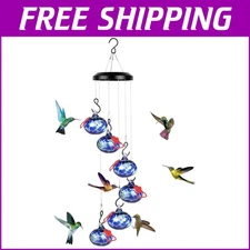 Charming Navy Blue Hummingbird Feeder with Adjustable Perch & Wind Chimes