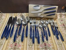 Studio Nova 20 Piece Flatware Set Aero Royal Blue Knives Forks Spoons w/Box