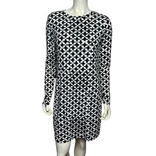 Michael Michael Kors Black White Geometric Long Sleeve Shift Dress Size M