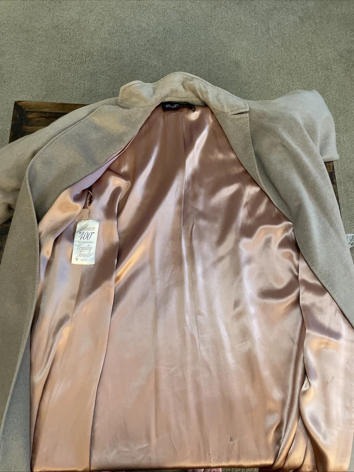 Abrigo Mujer Vintage Años 50 100% Cachemira Forrado Frente Abierto Largo Camel Tostado” Foto 4 de 4