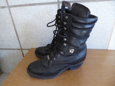 Double H Womens 10 M Black Leather Fringe Tongue Work Boots