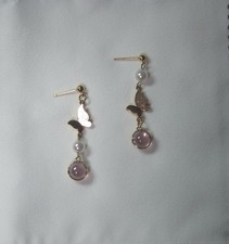 Gold And Pink Butterfly Dangling Earring, Stainless Steel