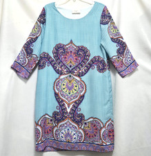 Everly Blue /Multicolor Paisley 3/4 Sleeve, Lined, Shift Dress Woman's Size M
