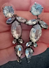 Stella and Dot retired hematite crystal chandelier pierced earrings 2.5"