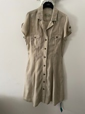 M&S Natural Beige Pure LINEN Classic  Shirt Dress  Size 14 NWT