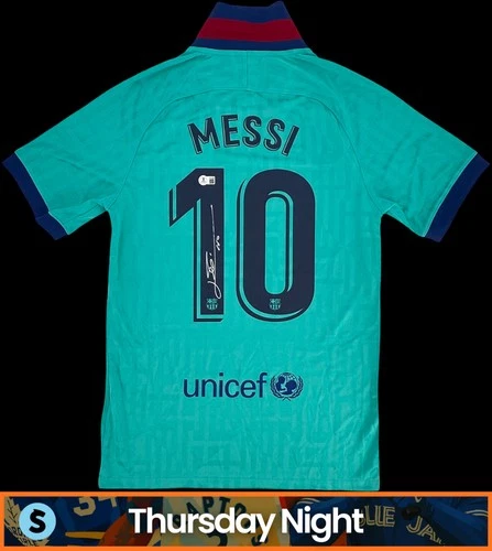 LIONEL MESSI SIGNED AUTO BARCELONA FC SOCCER JERSEY BECKETT BAS STICKER